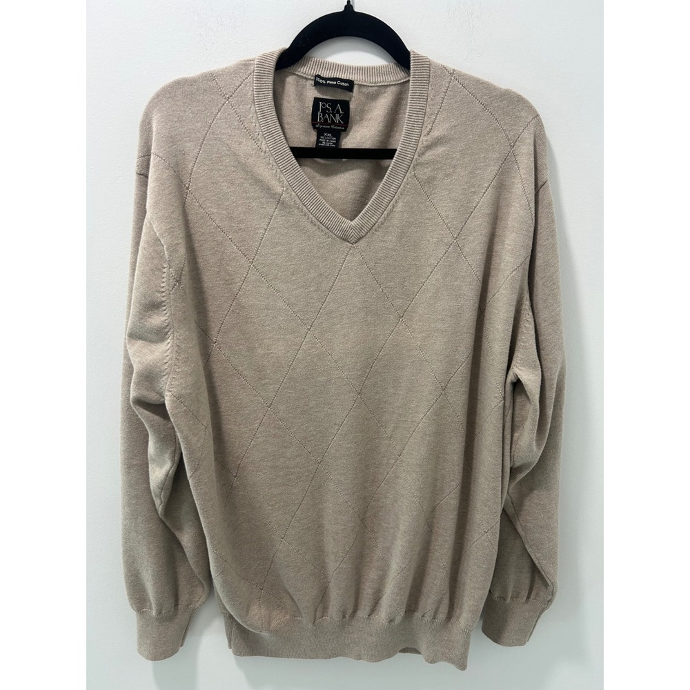 Jos. A. Bank Signature Collection Tan Pima Cotton V-Neck Argyle Sweater XXL